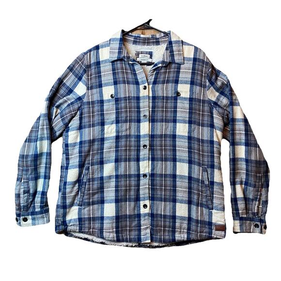 L.L. Bean Plaid Sherpa Lined Flannel Shirt Relaxed Fit Men’s M - Picture 1 of 8